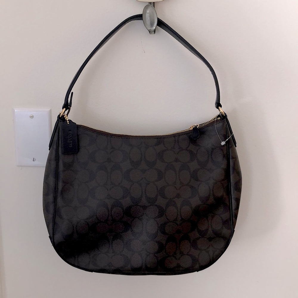 Coach Signature Canvas Leather Zip Shoulder Bag